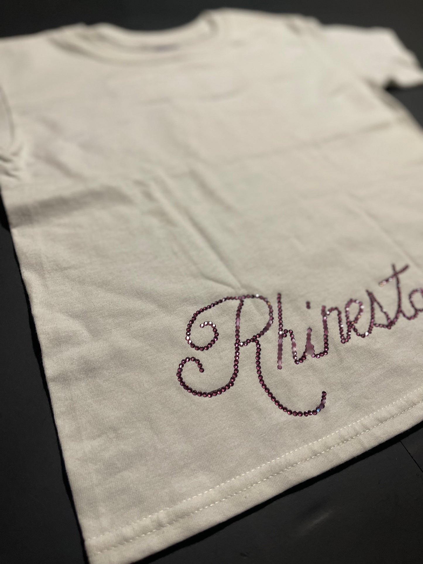 Low Rhinestars name bow pink Rhinestone shirt(size7)