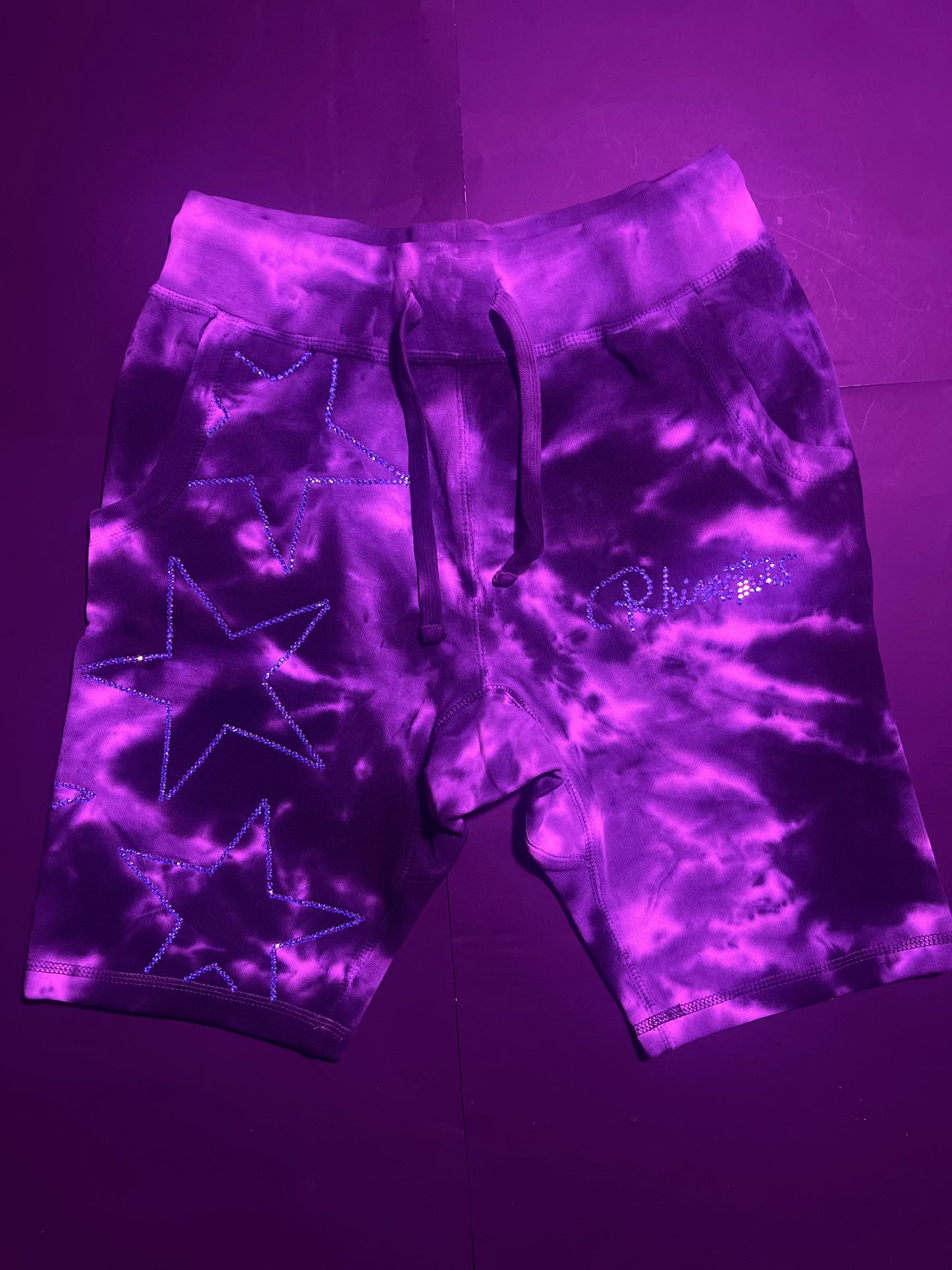 Rhinestars stars tye dye glacier Rhinestone shorts(S)