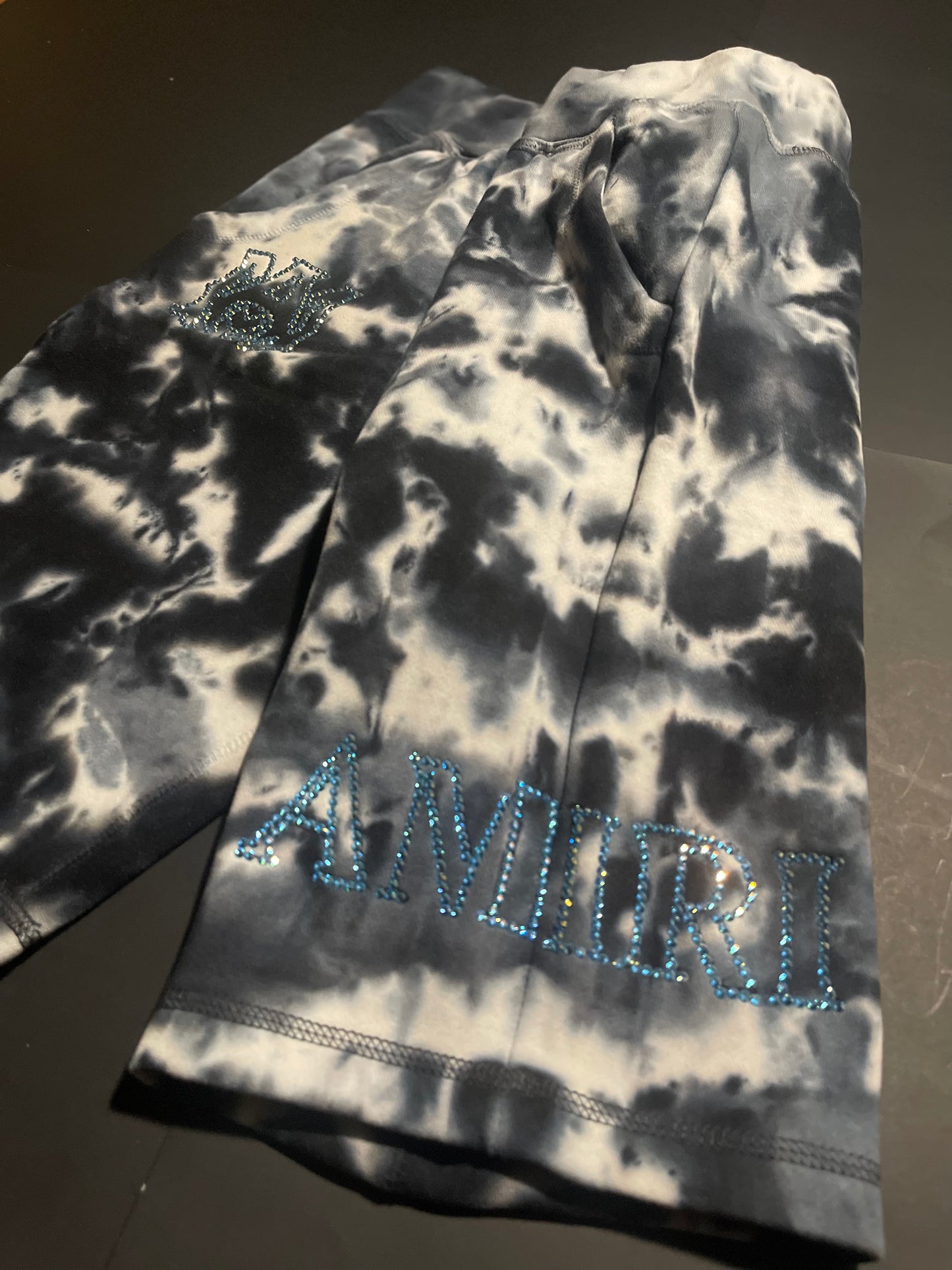 Amiri tye dye rhinestone glacier Rhinestone shorts(L)