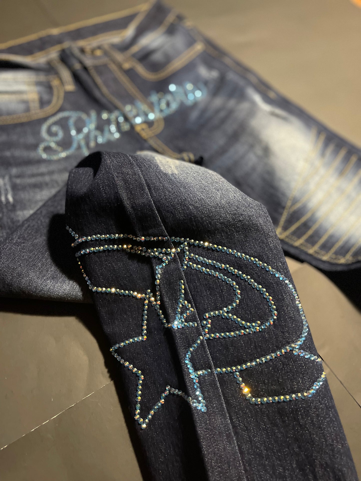 Rhinestars glacier name textured Rhinestone Jeans(28x)