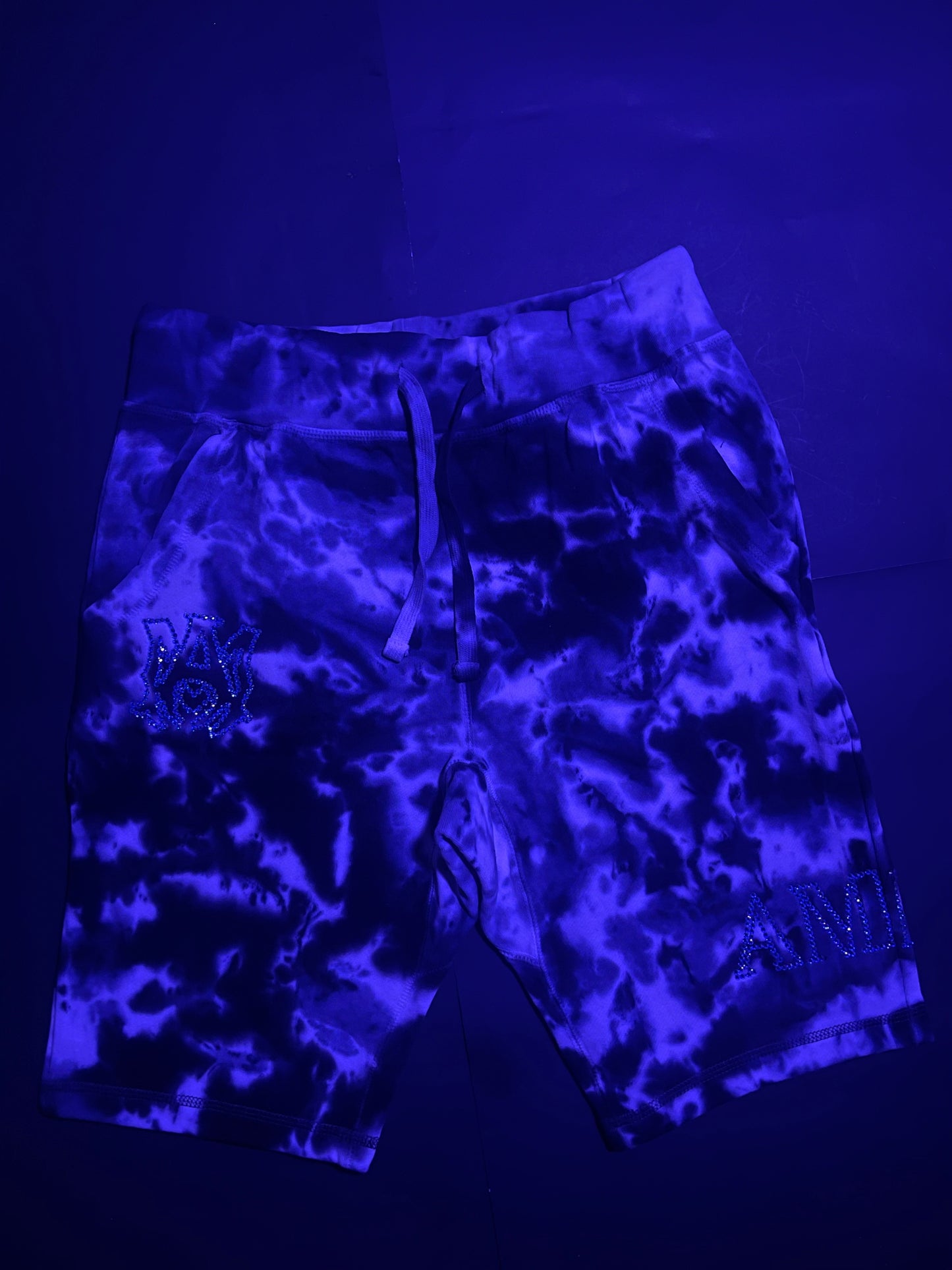 Amiri tye dye rhinestone glacier Rhinestone shorts(L)