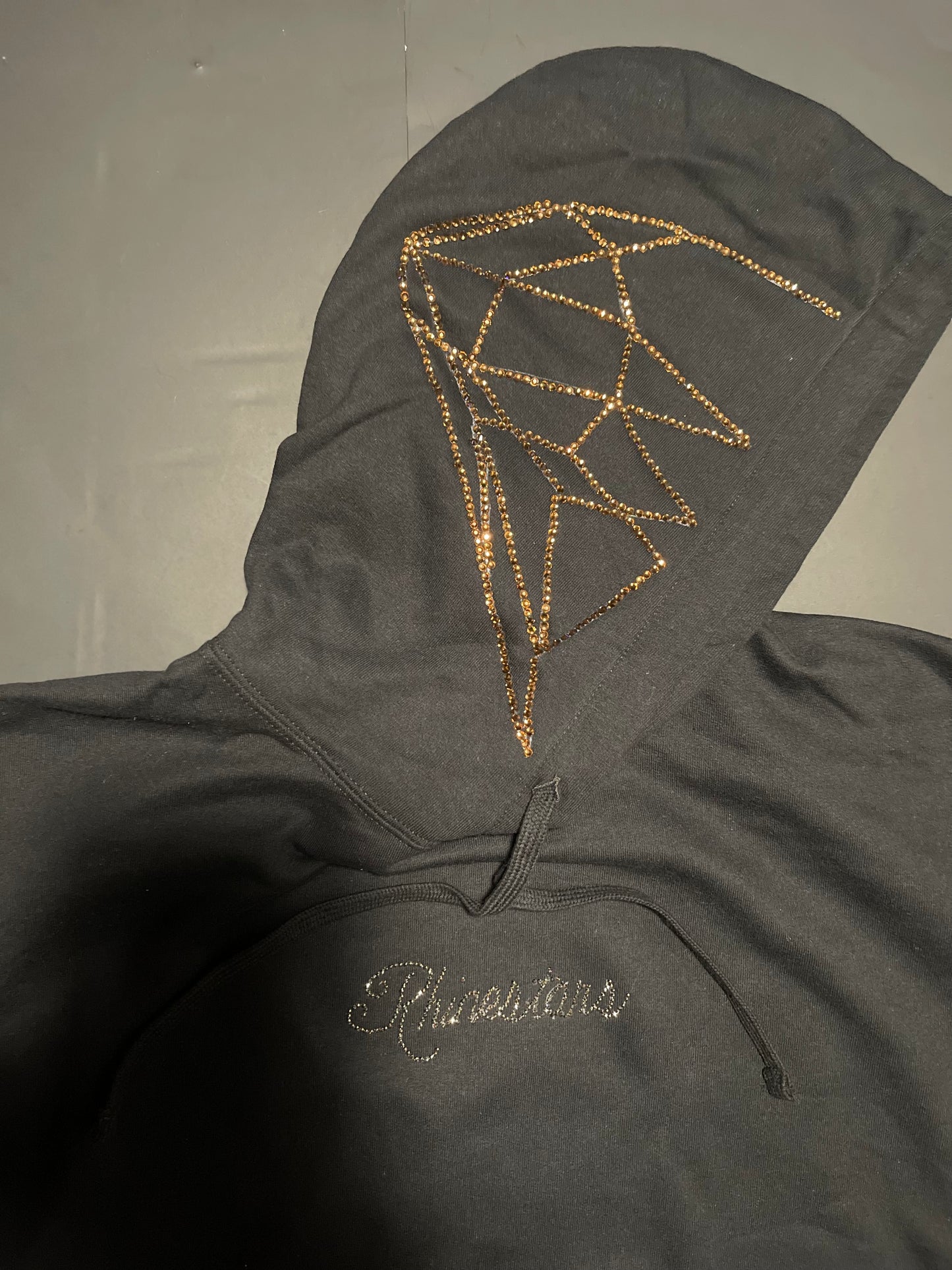 Rhinestars coffe Logo split Rhinestone hoodie (XL)