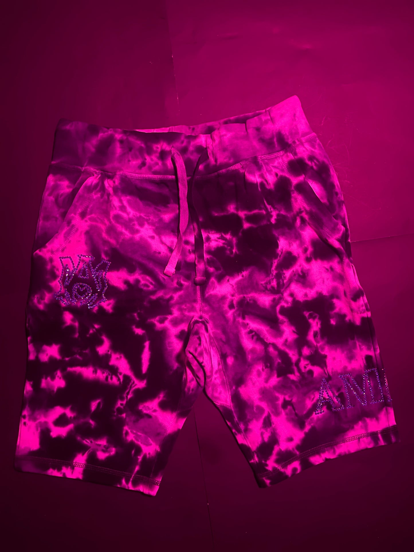 Amiri tye dye rhinestone glacier Rhinestone shorts(L)