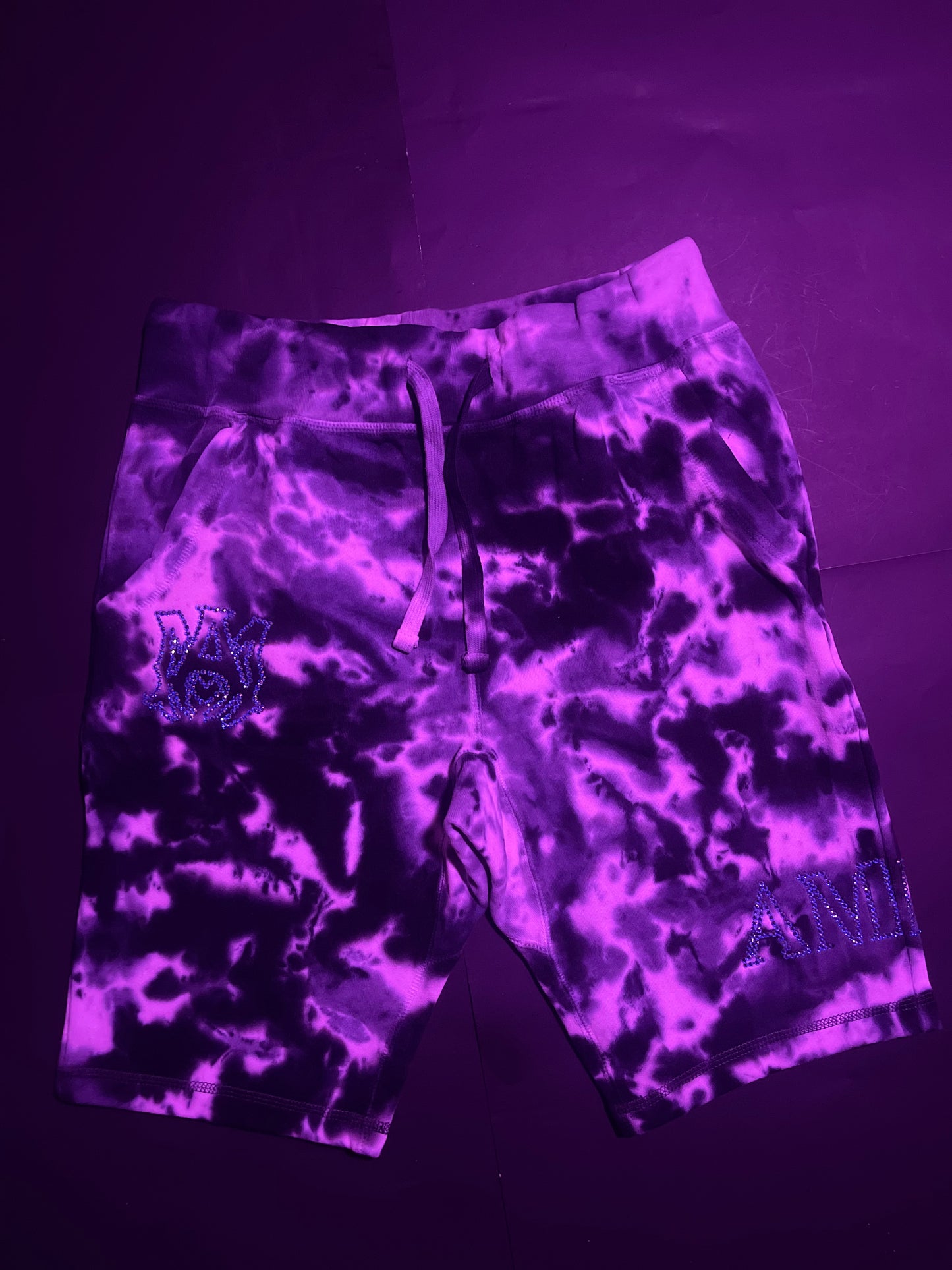 Amiri tye dye rhinestone glacier Rhinestone shorts(L)