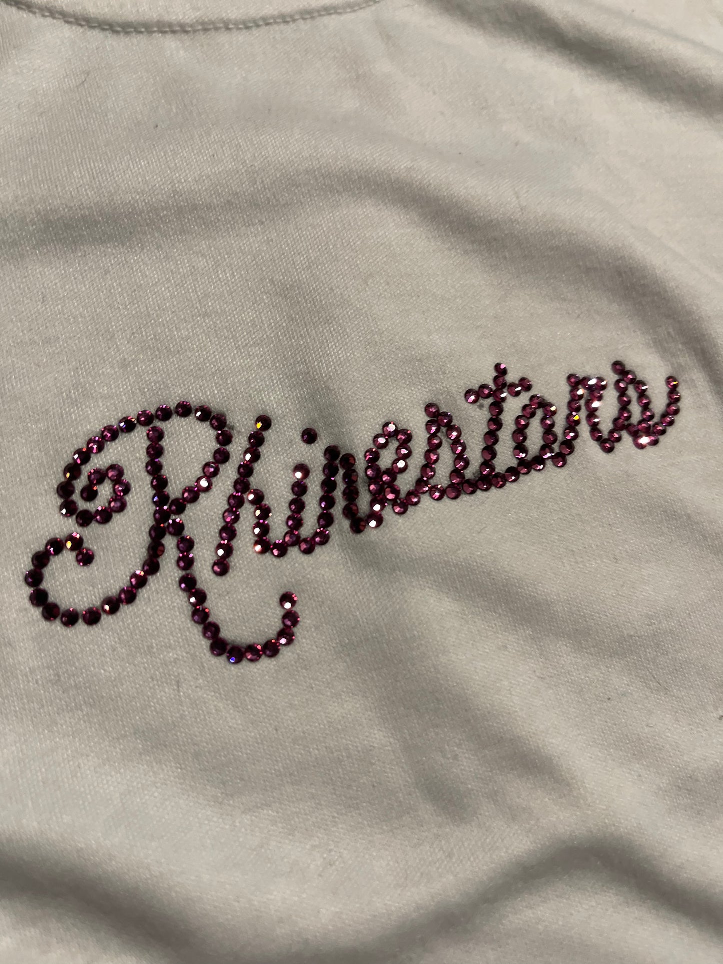 Rhinestars name bow pink Rhinestone shirt(size6)