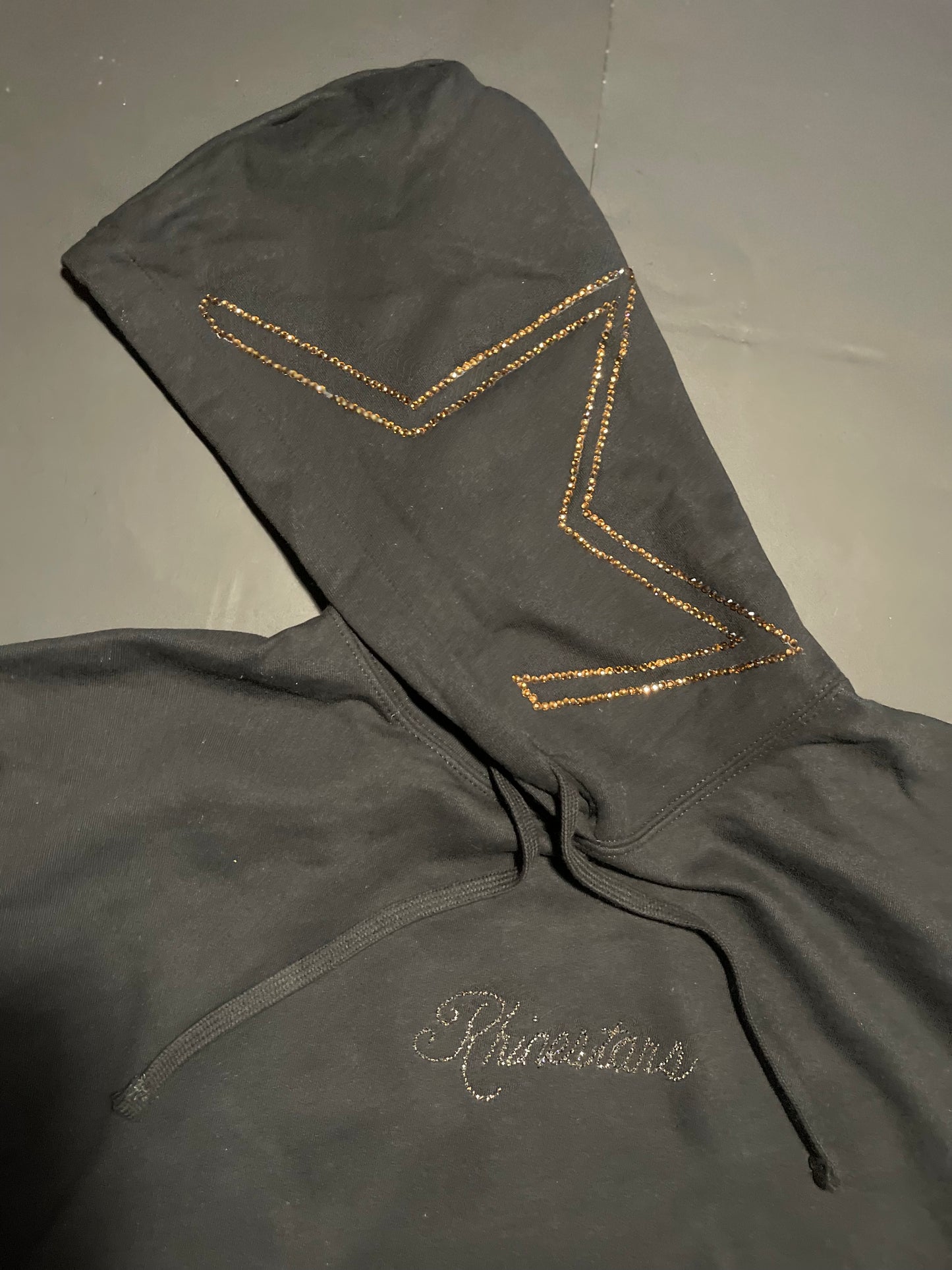 Rhinestars coffe Logo split Rhinestone hoodie (XL)